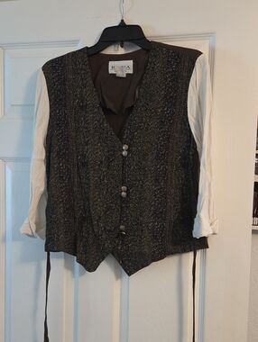 Rena Brown Textured Women's Vest - V-Neck Button Front